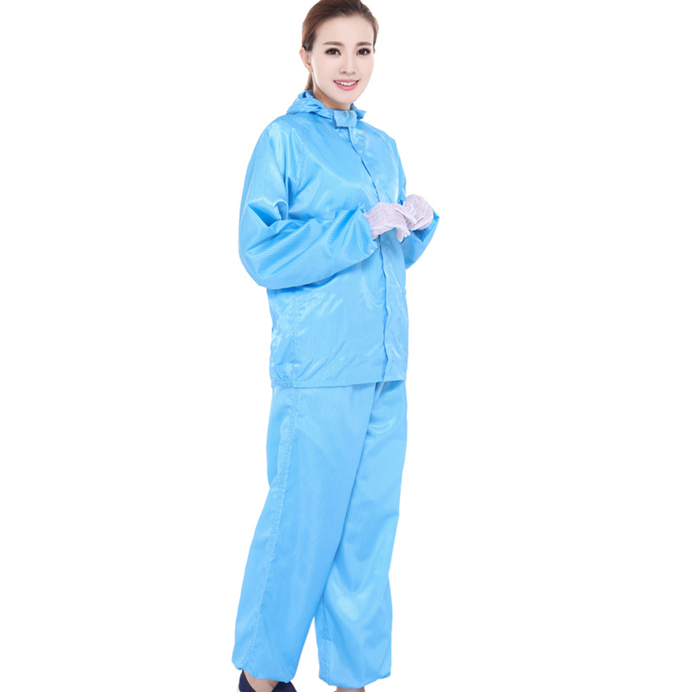 ADAMAS BETA Hooded Cleaning Clothing 2-Piece Split Coverall Suit Dustproof Long Sleeve Protective Blue Stripe Laboratory Antistatic Wear