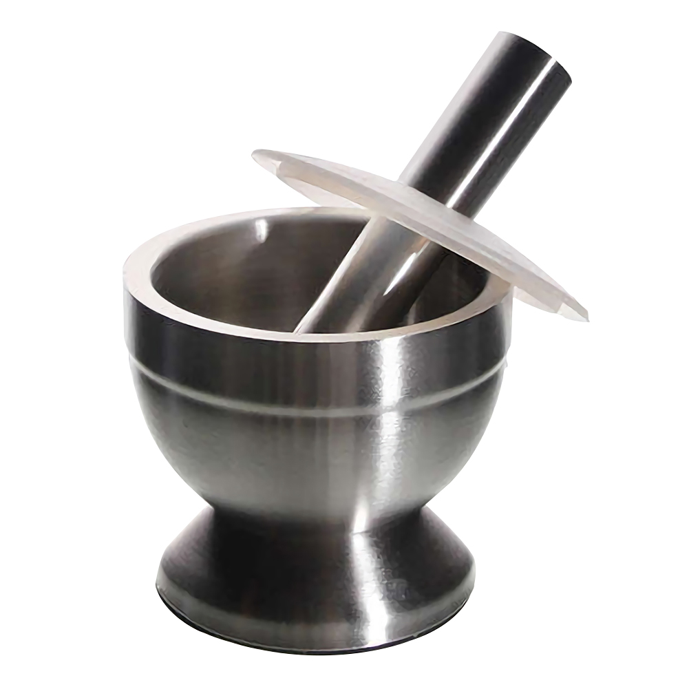 ADAMAS-BETA Lab 304 Stainless Steel Mortar Pestle Set 85mm 98mm with Grinding Rod Holed Dustproof Cover for Laboratory Tamping/Grinding