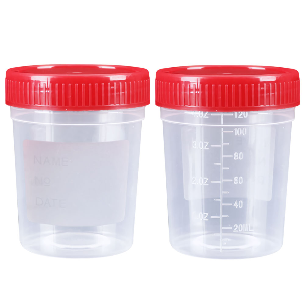 ADAMAS-BETA Wholesale 5-50pcs Disposable Urine Cup with Cover 120ml Graduated Sampling Cups Lab PP Plastic Sputum/Specimen Cups