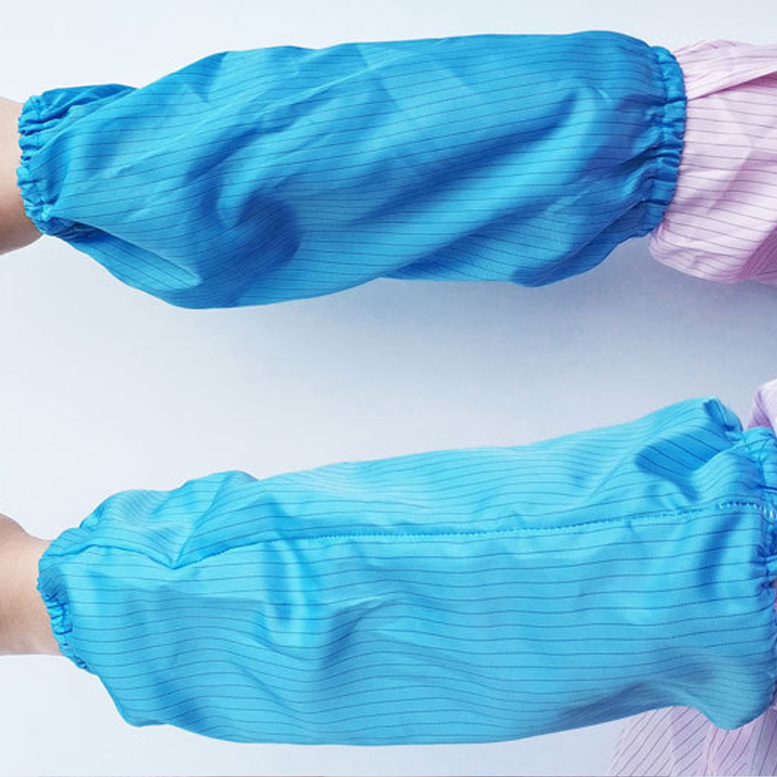 ADAMAS BETA 5 Pairs Lab Antistatic Sleeve Cover Unisex Dust-free One Size Elastic Cuffs Breathable Blue Stripe Sleeves for Workshop/Laboratory