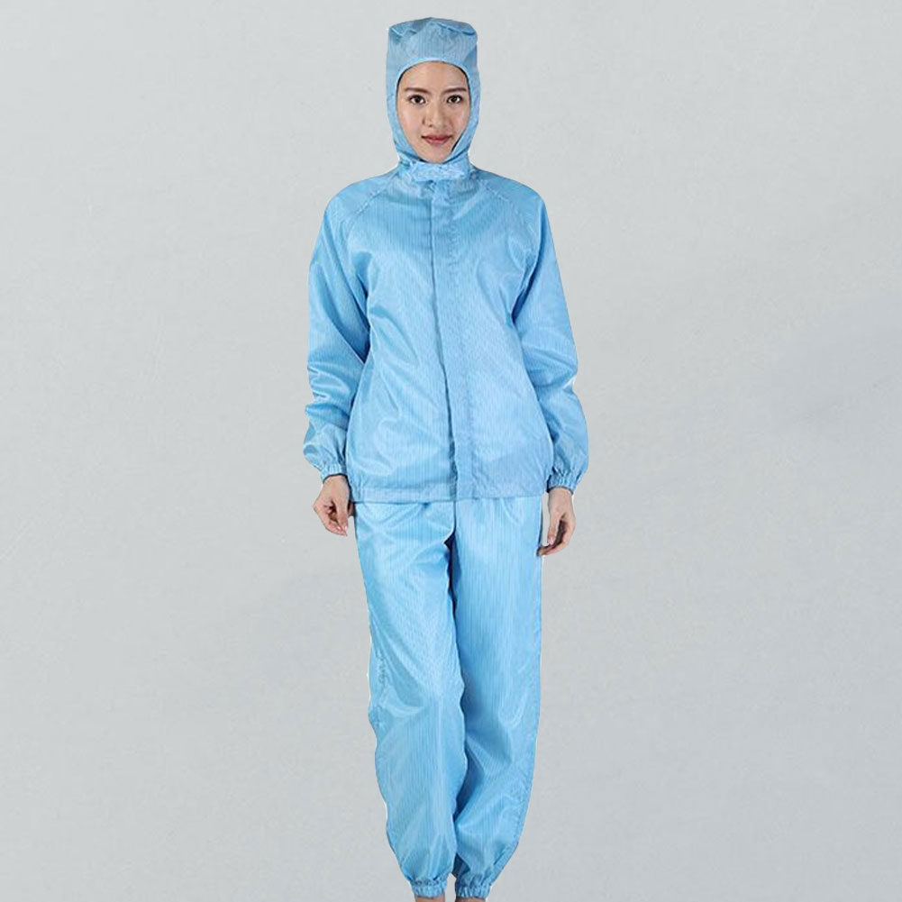 ADAMAS BETA Hooded Cleaning Clothing 2-Piece Split Coverall Suit Dustproof Long Sleeve Protective Blue Stripe Laboratory Antistatic Wear