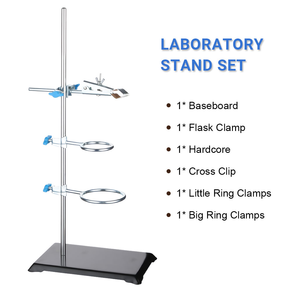 ADAMAS-BETA Lab Iron Frame Platform Set Beaker Clamp Iron Ring Cross Clips 40-70cm Metal Pole Height for Heating Experiment