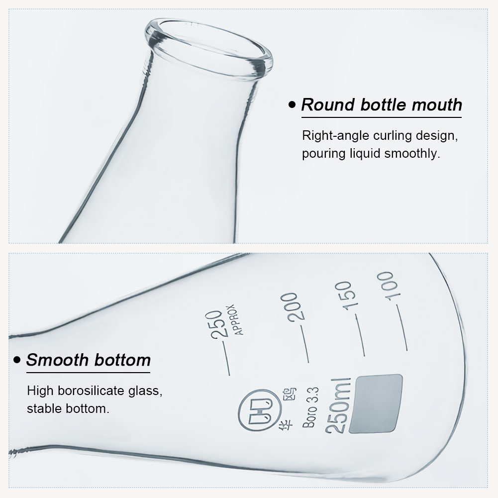 ADAMAS BETA Lab Glass Triangular Flasks Set with Rubber Cork 250ml+150ml+50ml Conical Flask Wide Mouth Graduated Bottle Covered Stoppers