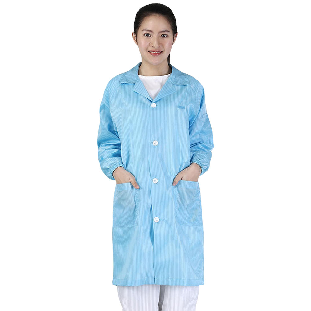 ADAMAS BETA Lab Blue Stripe Lapel Antistatic Clean Coat Polyester Single Breasted Long Sleeve Dust-free Protective Clothing for Women