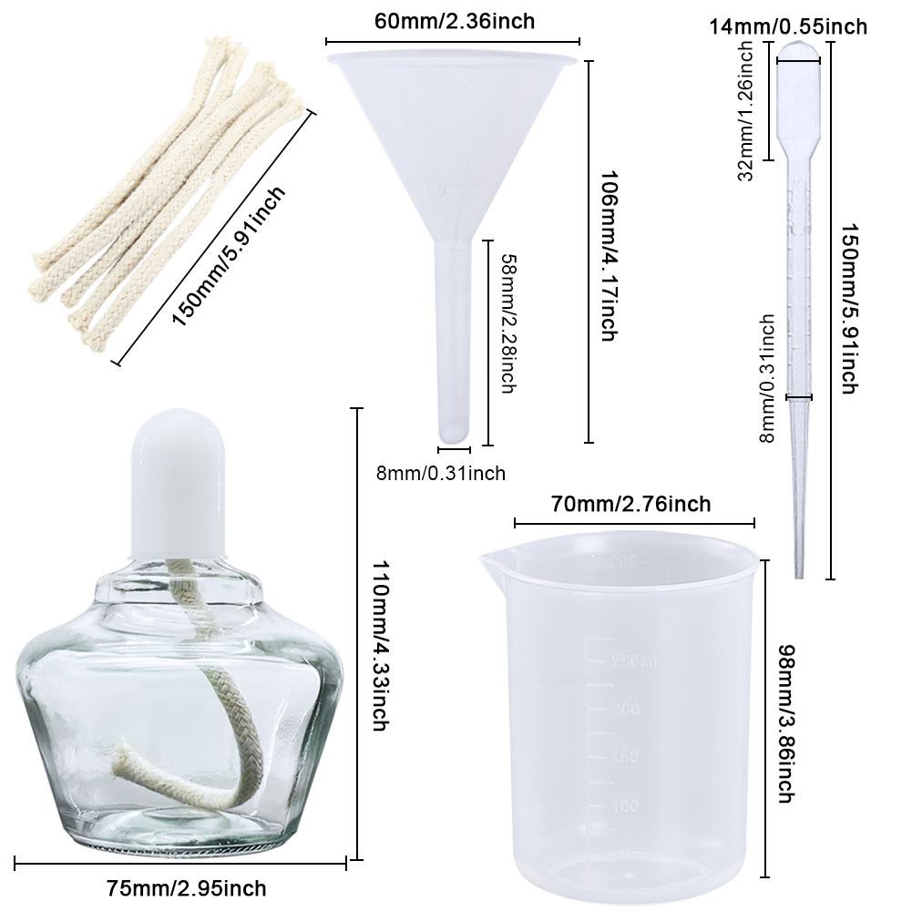 ADAMAS-BETA 11pcs Lab Glass Alcohol Lamp Set 150ml Wick Funnel 2ml Dropper Beaker for Heating Experiment