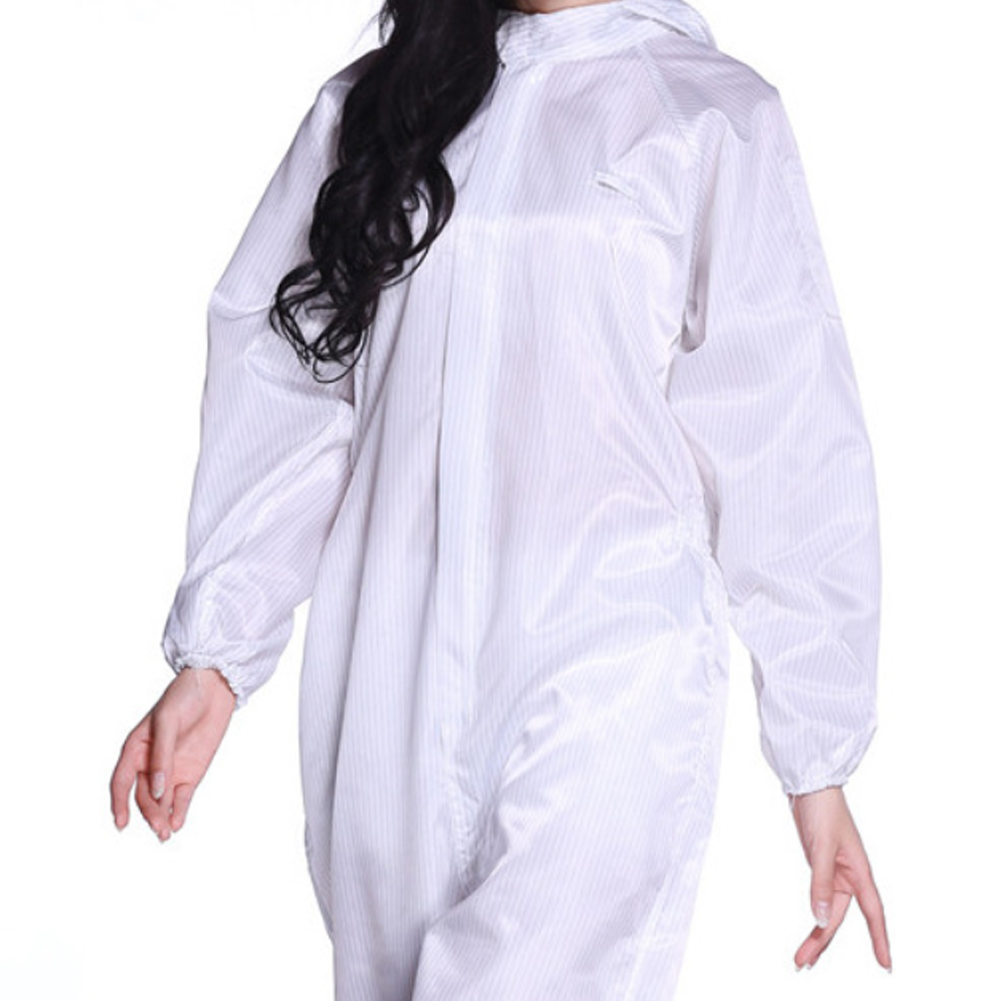 ADAMAS BETA Lab Hooded Cleaning Clothing One-piece Coverall Suits Dustproof Long Sleeve Protective White Stripe Laboratory Antistatic Wear