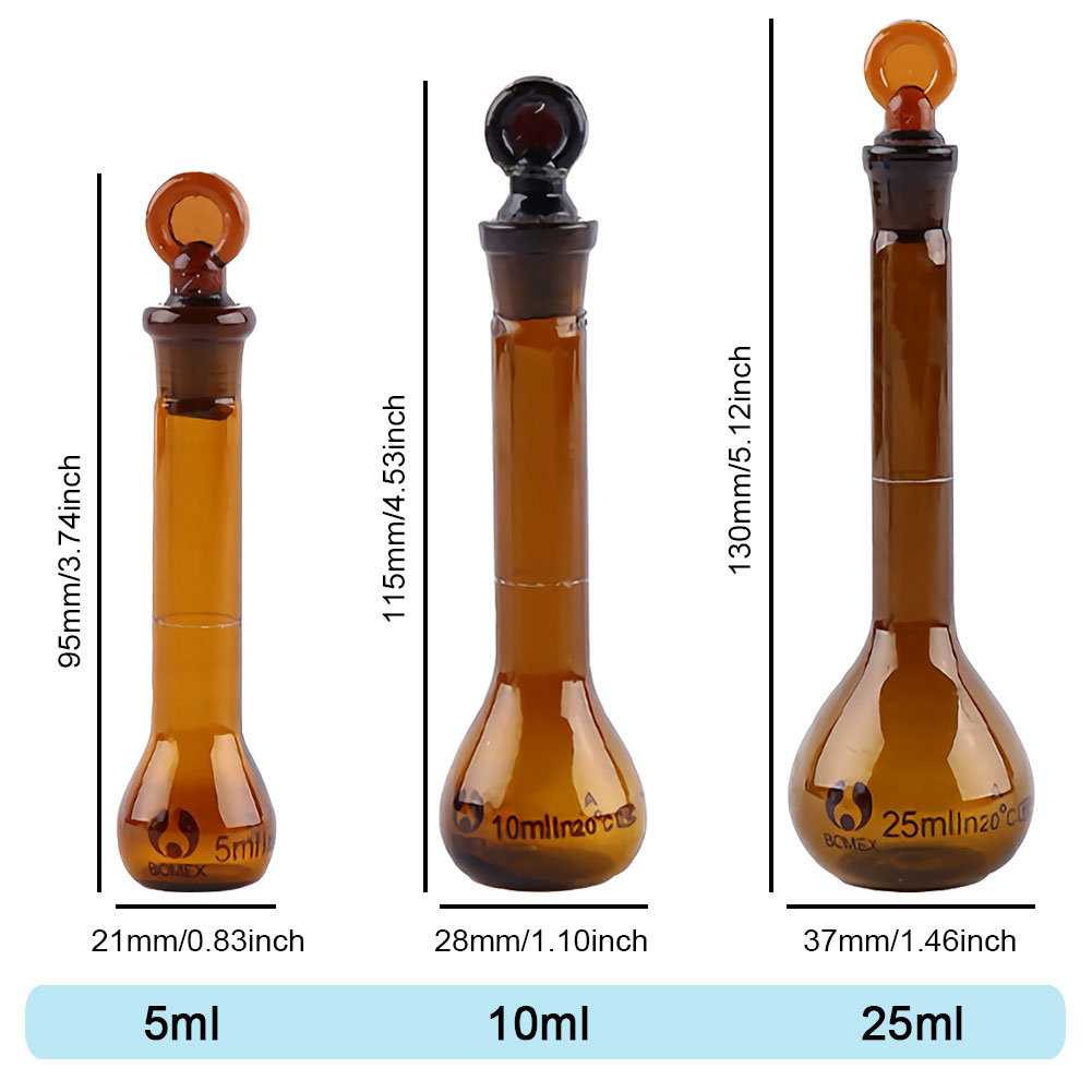 ADAMAS BETA Volumetric Flask with Stopper Amber 5-2000ml Lab Glassware Laboratory Long Neck Reagent Storage Bottle Glass Plug