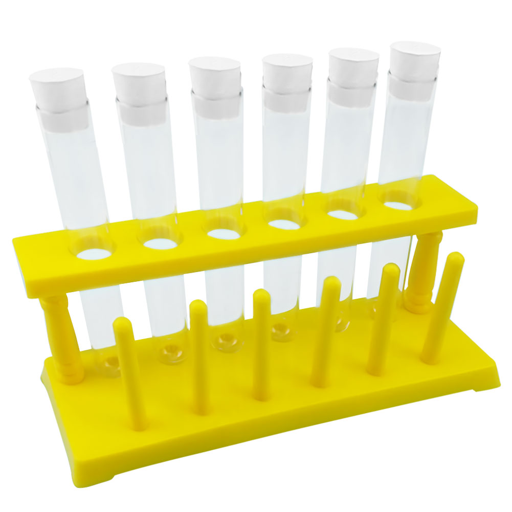 ADAMAS BEST 20*150mm Glass Test Tubes with Rubber Stopper+6 Well Plastic Test Tube Rack Laboratory Plastic Tube Holders Standers Set 13pcs