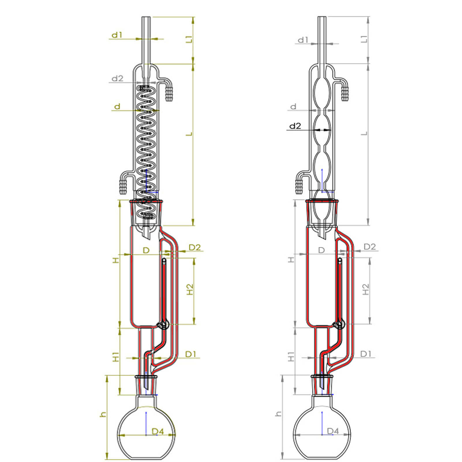 ADAMAS-BETA Soxhlet Fat Extractor High Borosilicate Glass Extraction Tube Grinding Mouth 55/50 45/50 34/45 Lab Glassware Cylinder
