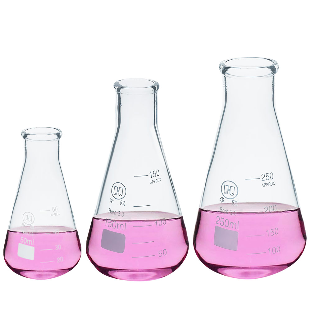 ADAMAS BETA Lab Glass Triangular Flasks Set 250ml+150ml+50ml Conical Flask Wide Mouth Graduated Liquid Reagent Storage Bottle