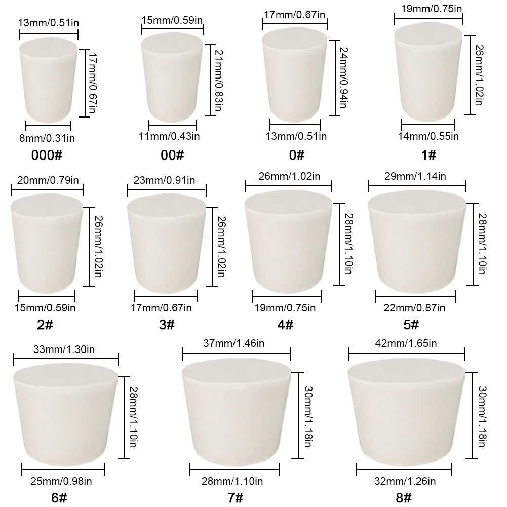 ADAMAS BETA Wholesale 26-30pcs White Rubber Plug Mixed Size Sealing Solid Cork without Hole Laboratory Conical Bottle Stoppers for Test Tube/Flask