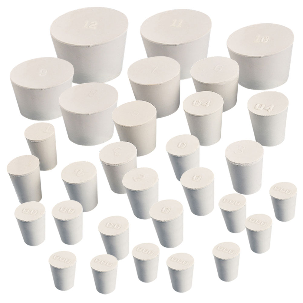 ADAMAS BETA Wholesale 26-30pcs White Rubber Plug Mixed Size Sealing Solid Cork without Hole Laboratory Conical Bottle Stoppers for Test Tube/Flask