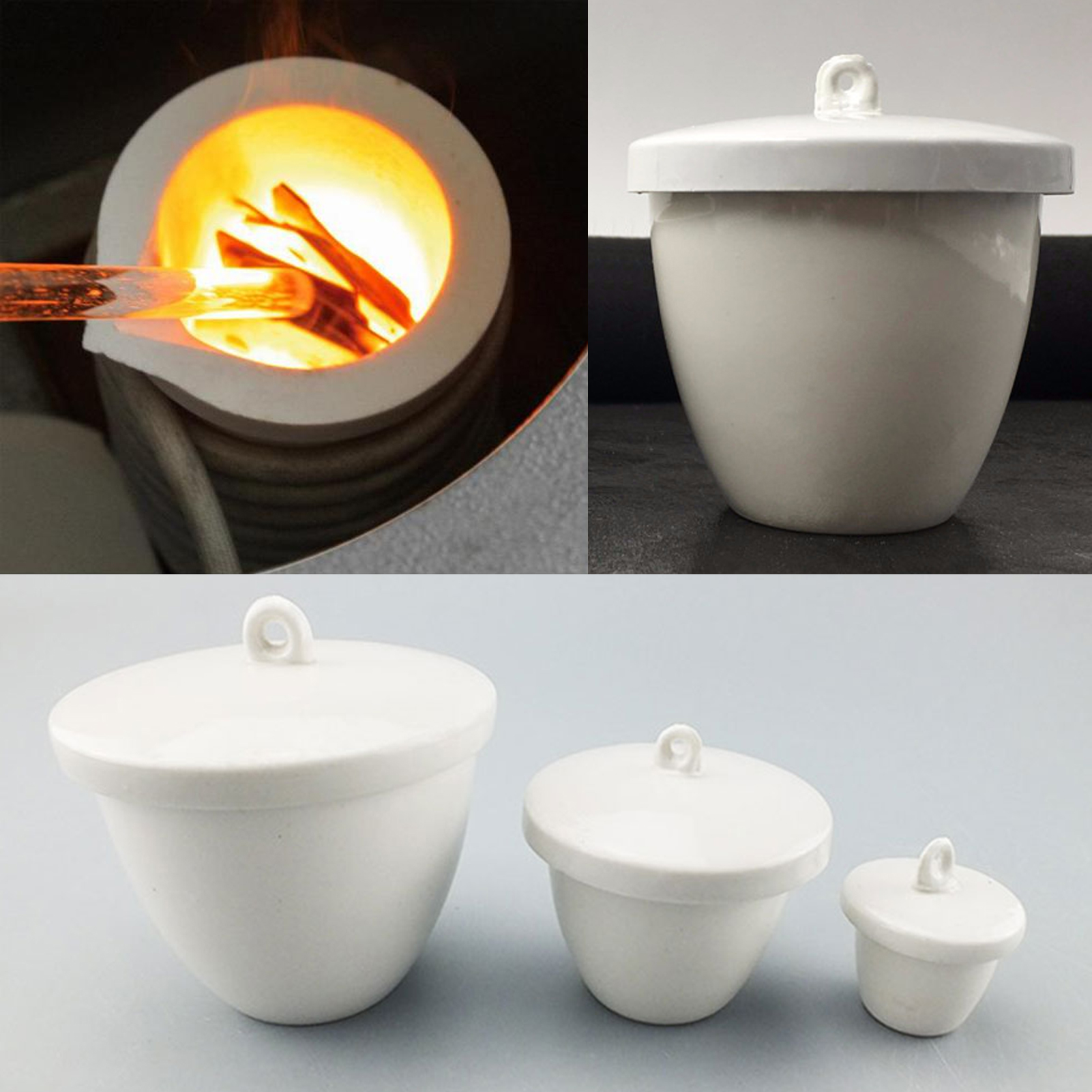 ADAMAS BETA Laboratory Ceramic Crucible Set with 200-600mm Round Electroplating Crucible Pliers 5-300ml Crucible Tong for Melting Casting Experiment