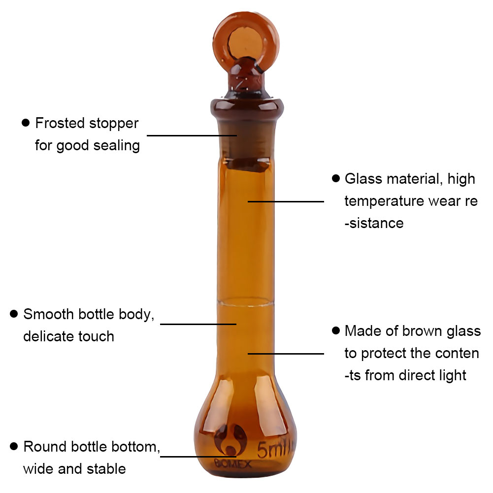 ADAMAS BETA Volumetric Flask with Stopper Amber 5-2000ml Lab Glassware Laboratory Long Neck Reagent Storage Bottle Glass Plug