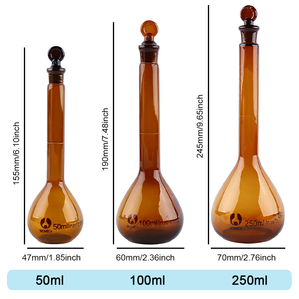 ADAMAS BETA Volumetric Flask with Stopper Amber 5-2000ml Lab Glassware Laboratory Long Neck Reagent Storage Bottle Glass Plug