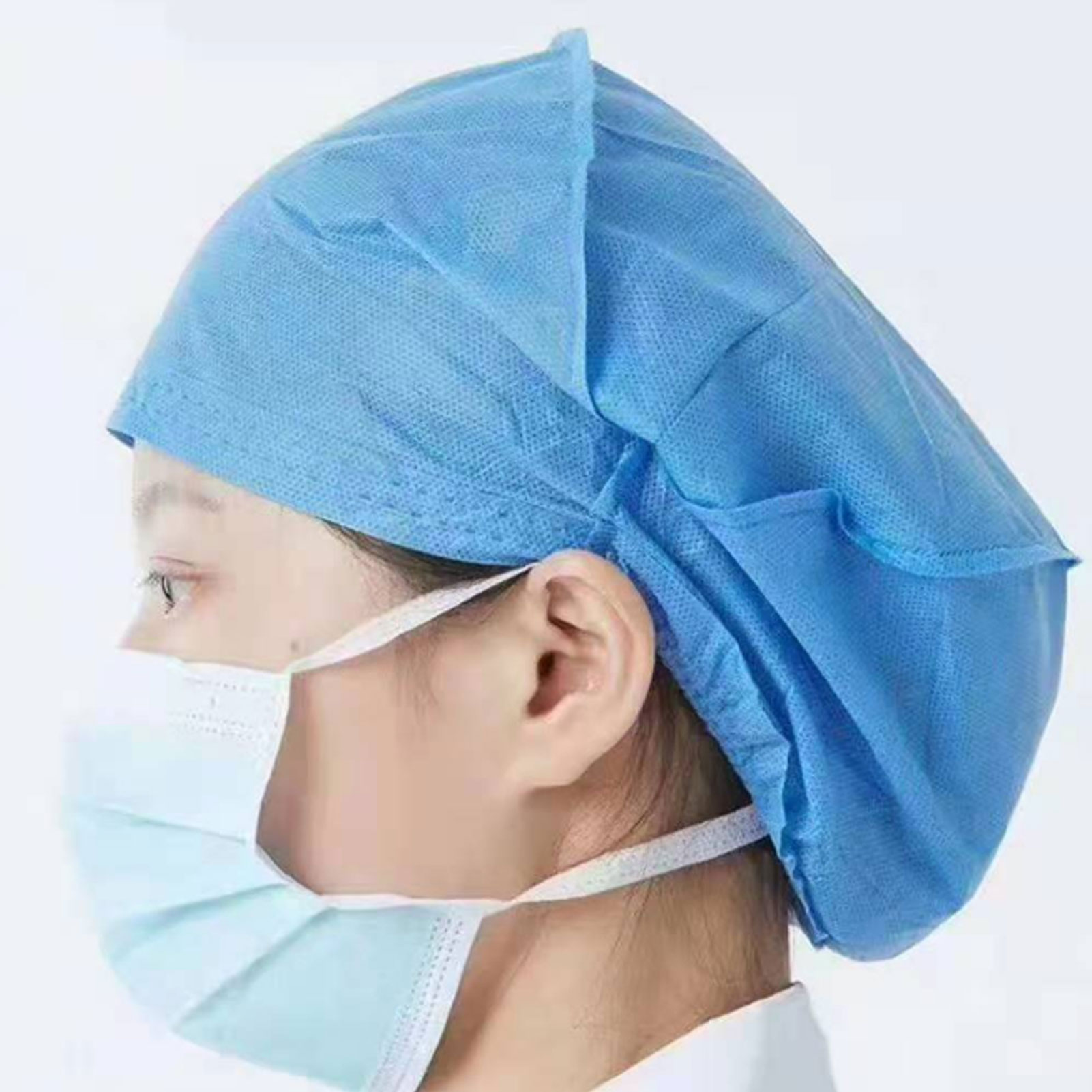 ADAMAS-BETA Disposable 35g Thickened Non-woven Fabric Flat Cap Elastic Blue Breathable Laboratory Dustproof Hat(Pack of 20)