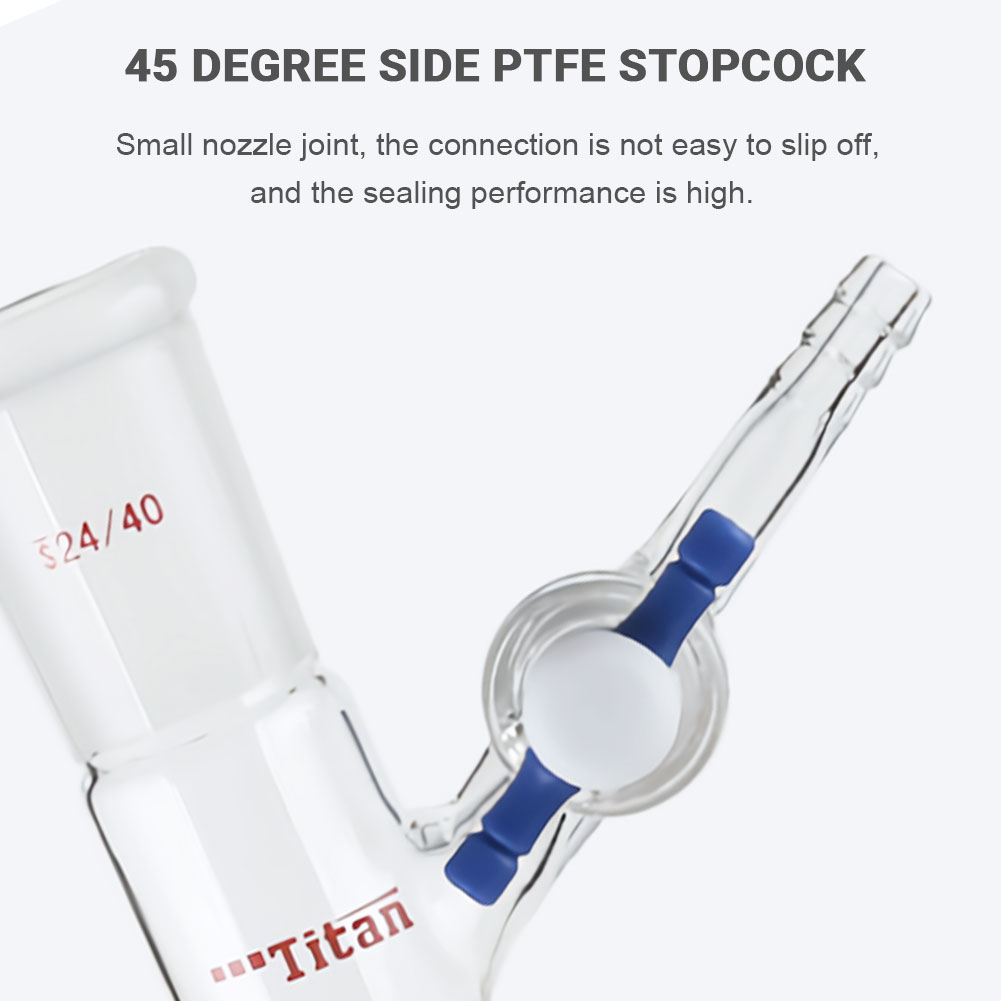 ADAMAS-BETA High Borosilicate Glass Connector 45 Degree Teflon Stopcocks Pipe Lab Joint with PTFE Gate Grinding Mouth 14/20 24/40 
