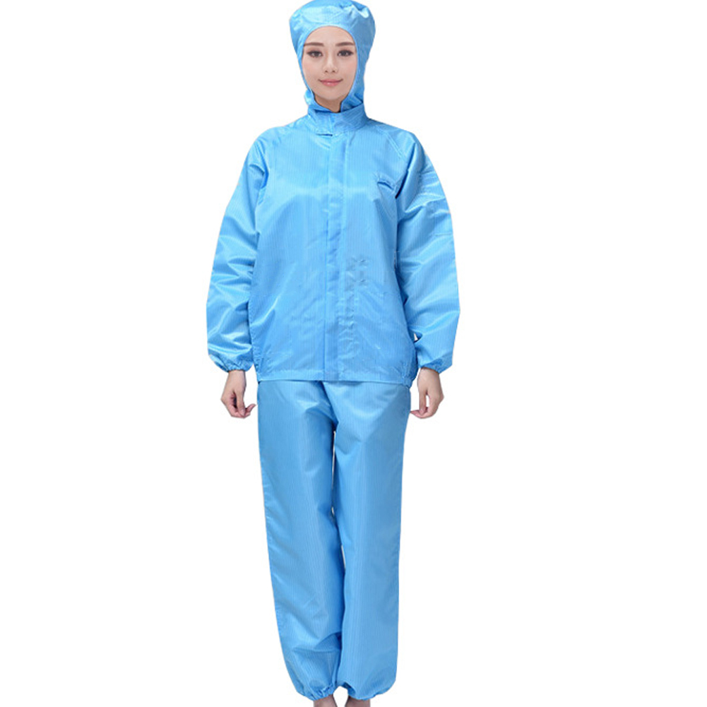 ADAMAS BETA Hooded Cleaning Clothing 2-Piece Split Coverall Suit Dustproof Long Sleeve Protective Blue Stripe Laboratory Antistatic Wear