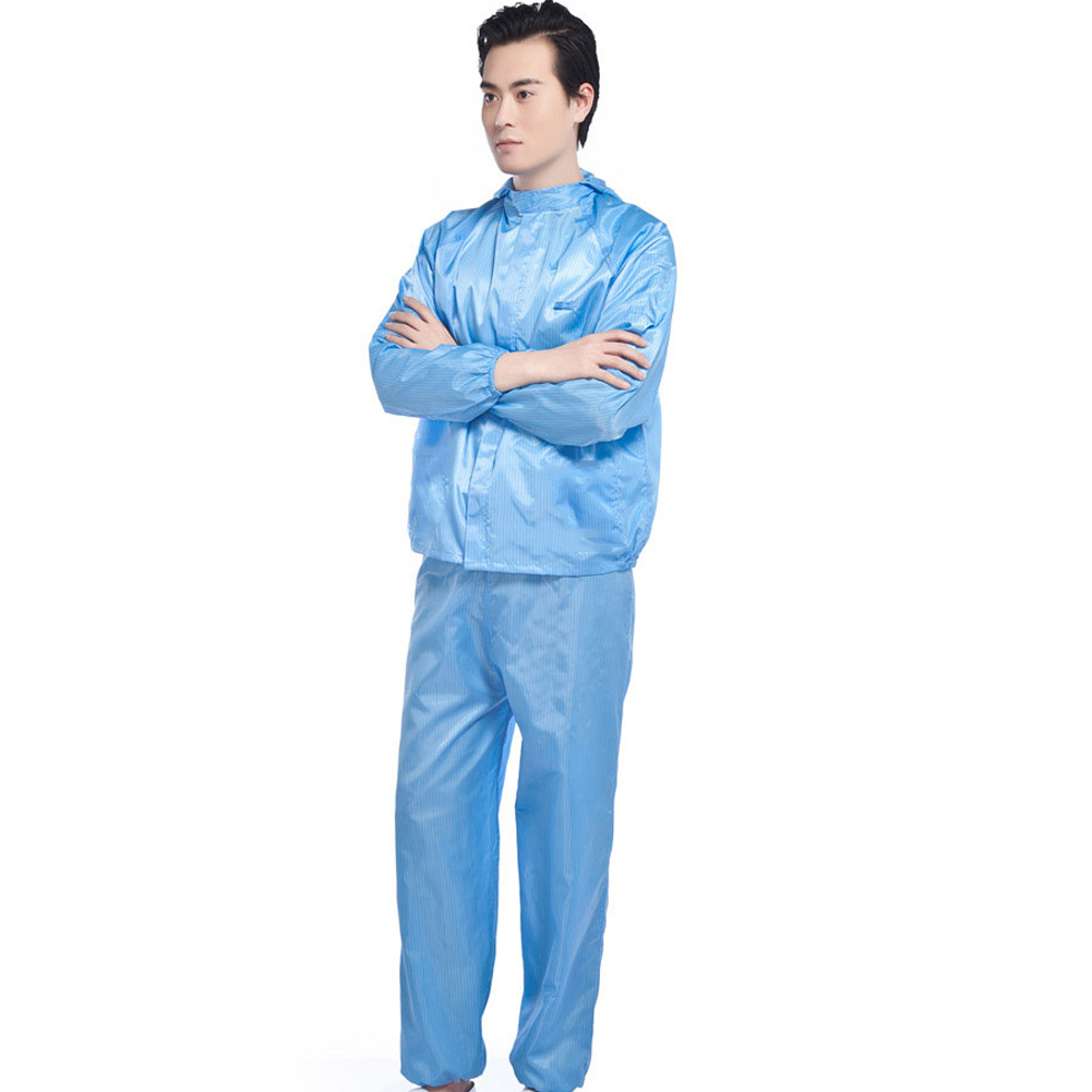 ADAMAS BETA Hooded Cleaning Clothing 2-Piece Split Coverall Suit Dustproof Long Sleeve Protective Blue Stripe Laboratory Antistatic Wear