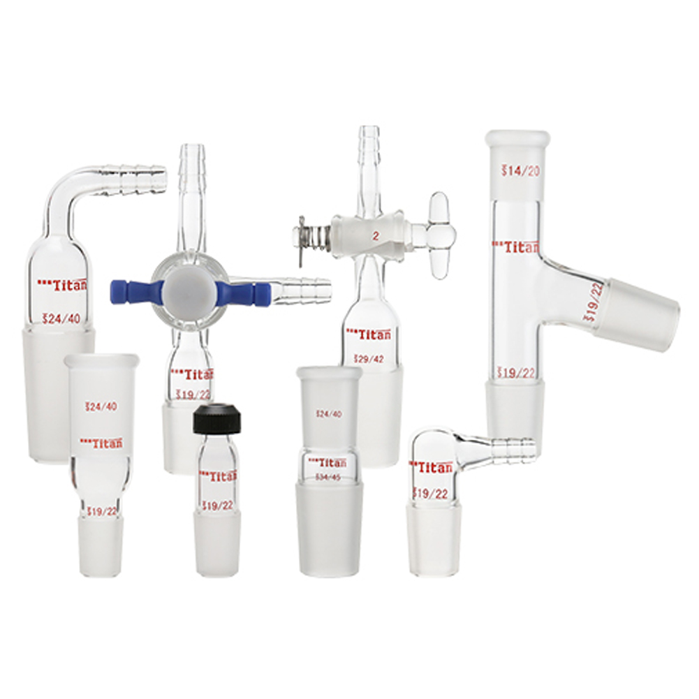 ADAMAS BETA Laboratory 3-Way Glass Connecting Tube with 2mm PTFE Stopcock Thick Wall Hollow Grinding Mouth Lab Glass Tubes Joint