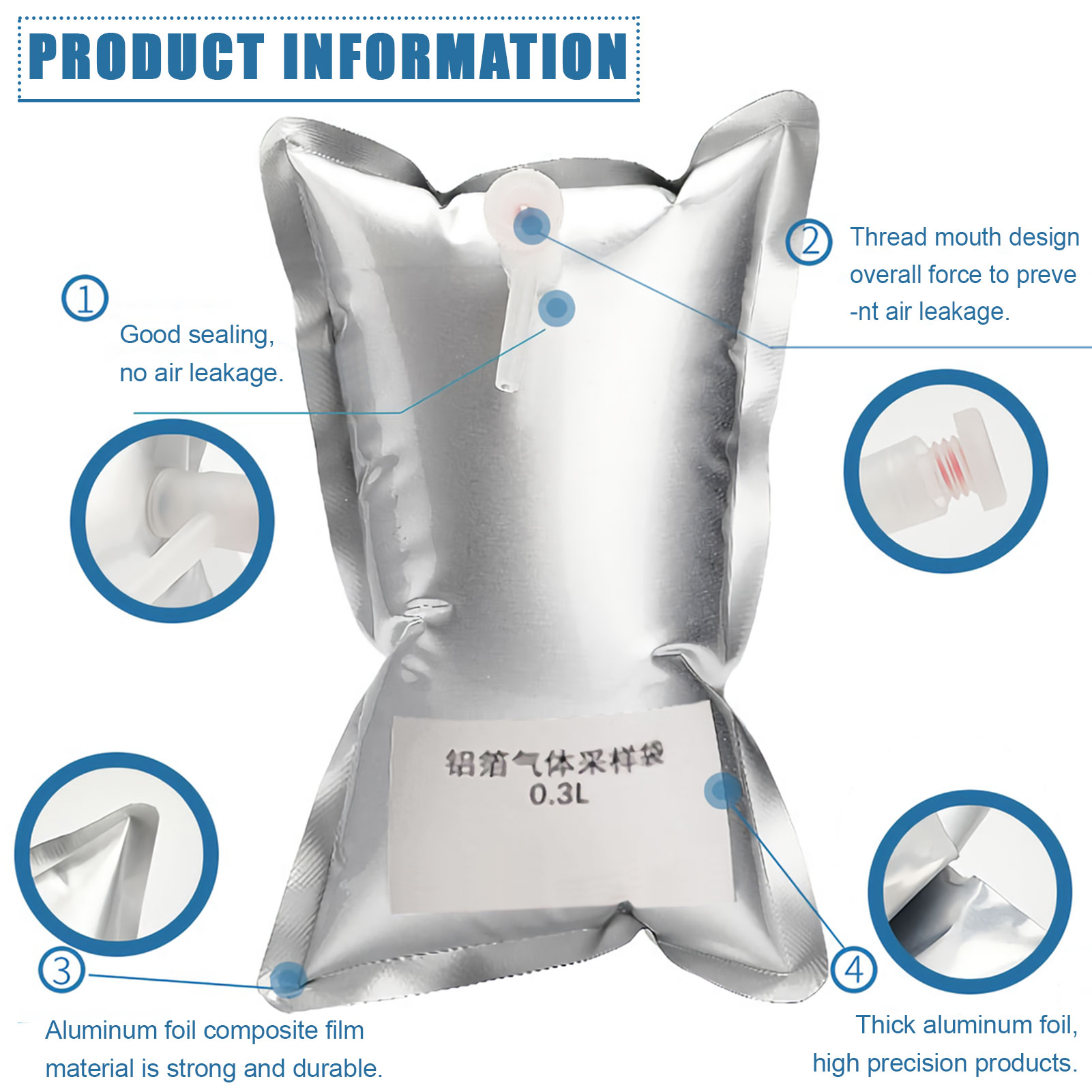 ADAMAS BETA Aluminum Foil Gas Sampling Bags with L-Shape Single/Double Valve Laboratory Composite Membrane Air Collection Bags 10ml-200L