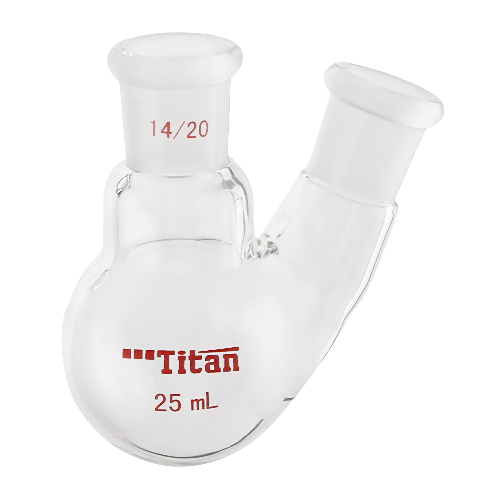 ADAMAS BETA Oblique Mouth Ball Bottle 25ml-1000ml Thick Walled Glass Flasks 2-Necked Grinded Lab Glassware for Distillation/Evaporation Experiment