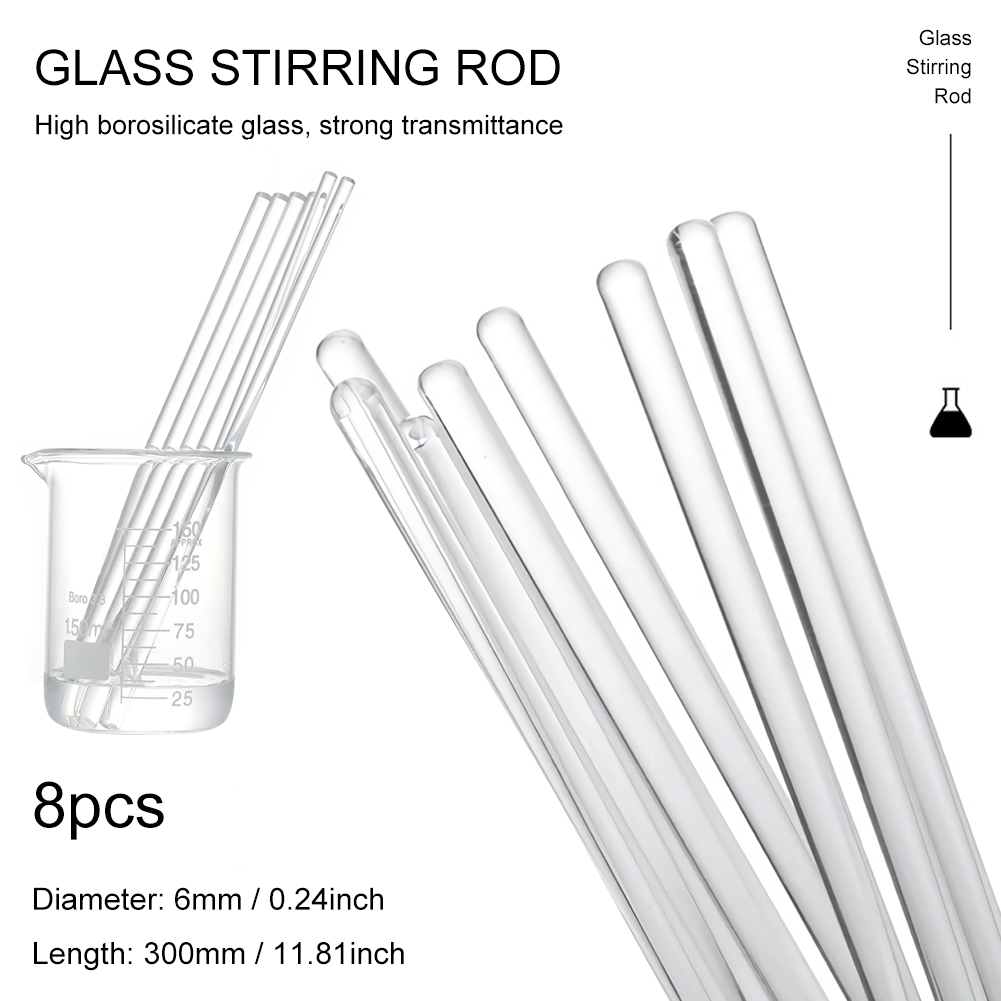 ADAMAS-BETA Lab Glass Stirring Rod Cylindrical Sturdy Uniform thickness Clear Laboratory Mixing Stick 200mm 300mm