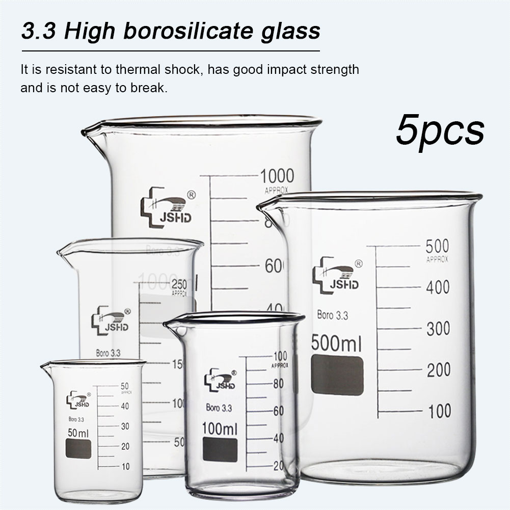 ADAMAS BETA 3.3 Boro Glass Beaker Set 5-14pcs Low Form with Spout Lab Measuring Cup Graduated 10-1000ml Beaker Clamp/Brush/Glass Stirring Rod