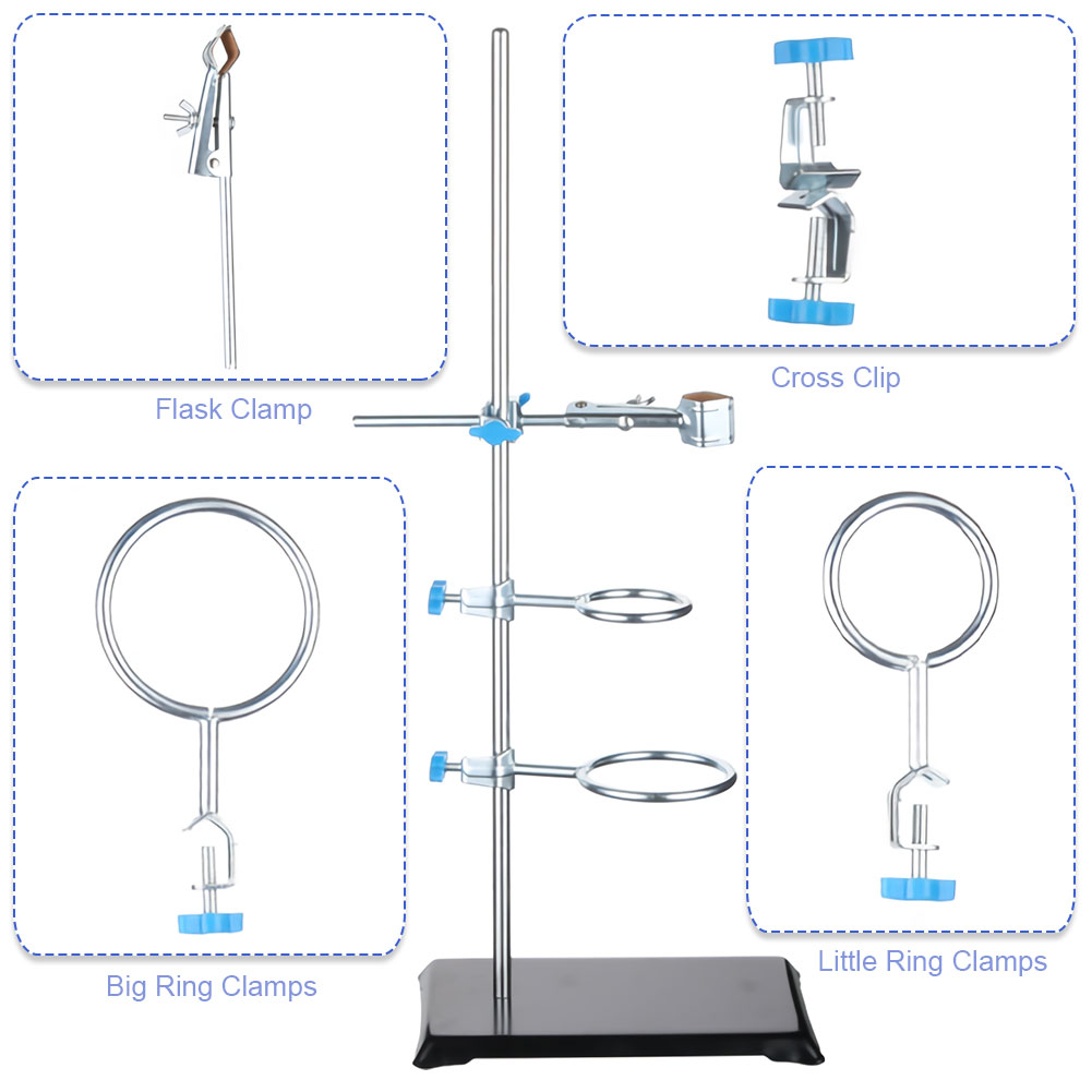 ADAMAS-BETA Lab Iron Frame Platform Set Beaker Clamp Iron Ring Cross Clips 40-70cm Metal Pole Height for Heating Experiment