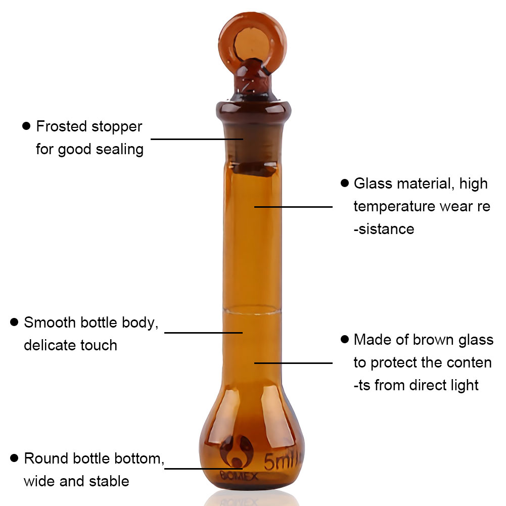 ADAMAS BETA Volumetric Flask with Stopper Amber 5-2000ml Lab Glassware Laboratory Long Neck Reagent Storage Bottle Glass Plug