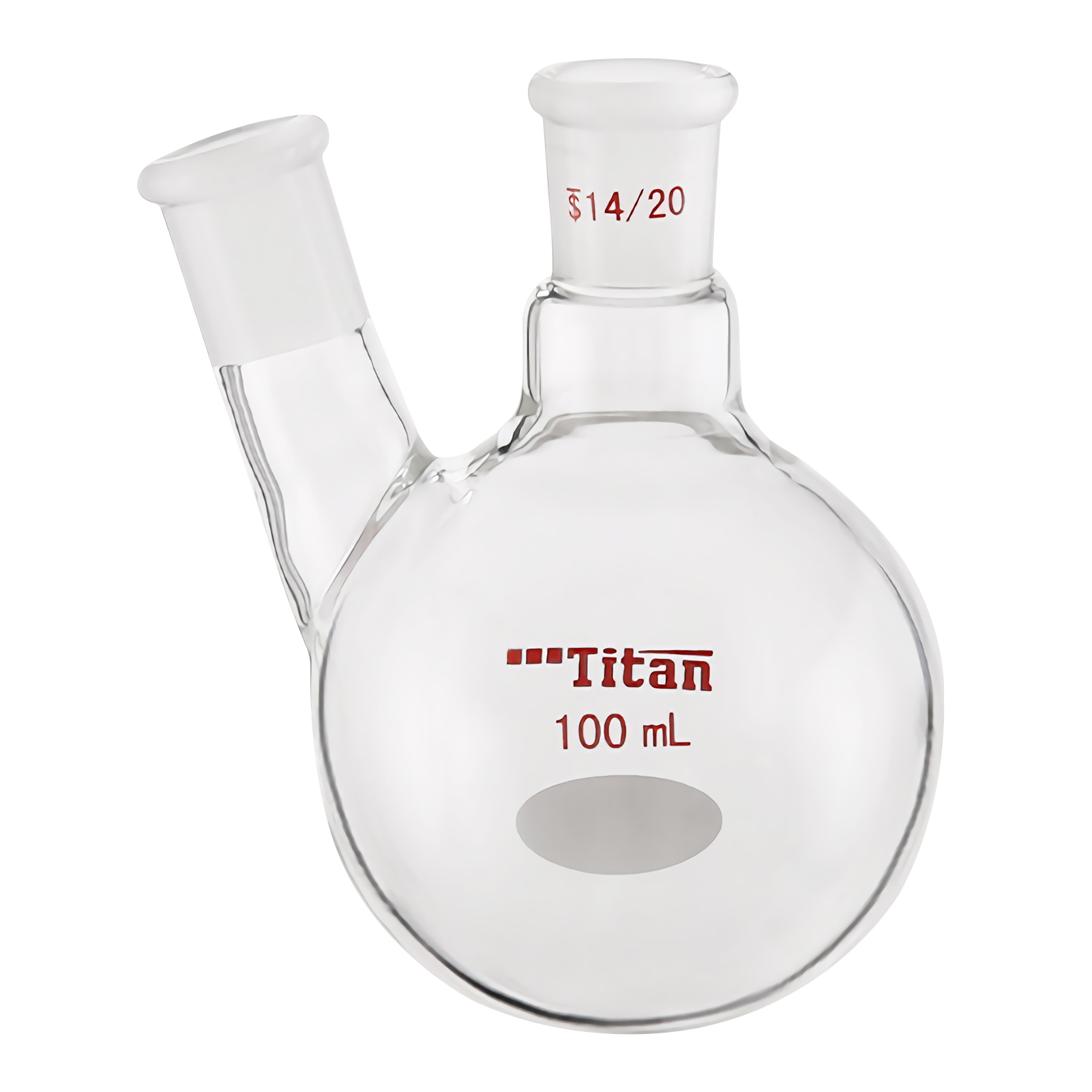 ADAMAS BETA Oblique Mouth Ball Bottle 25ml-1000ml Thick Walled Glass Flasks 2-Necked Grinded Lab Glassware for Distillation/Evaporation Experiment