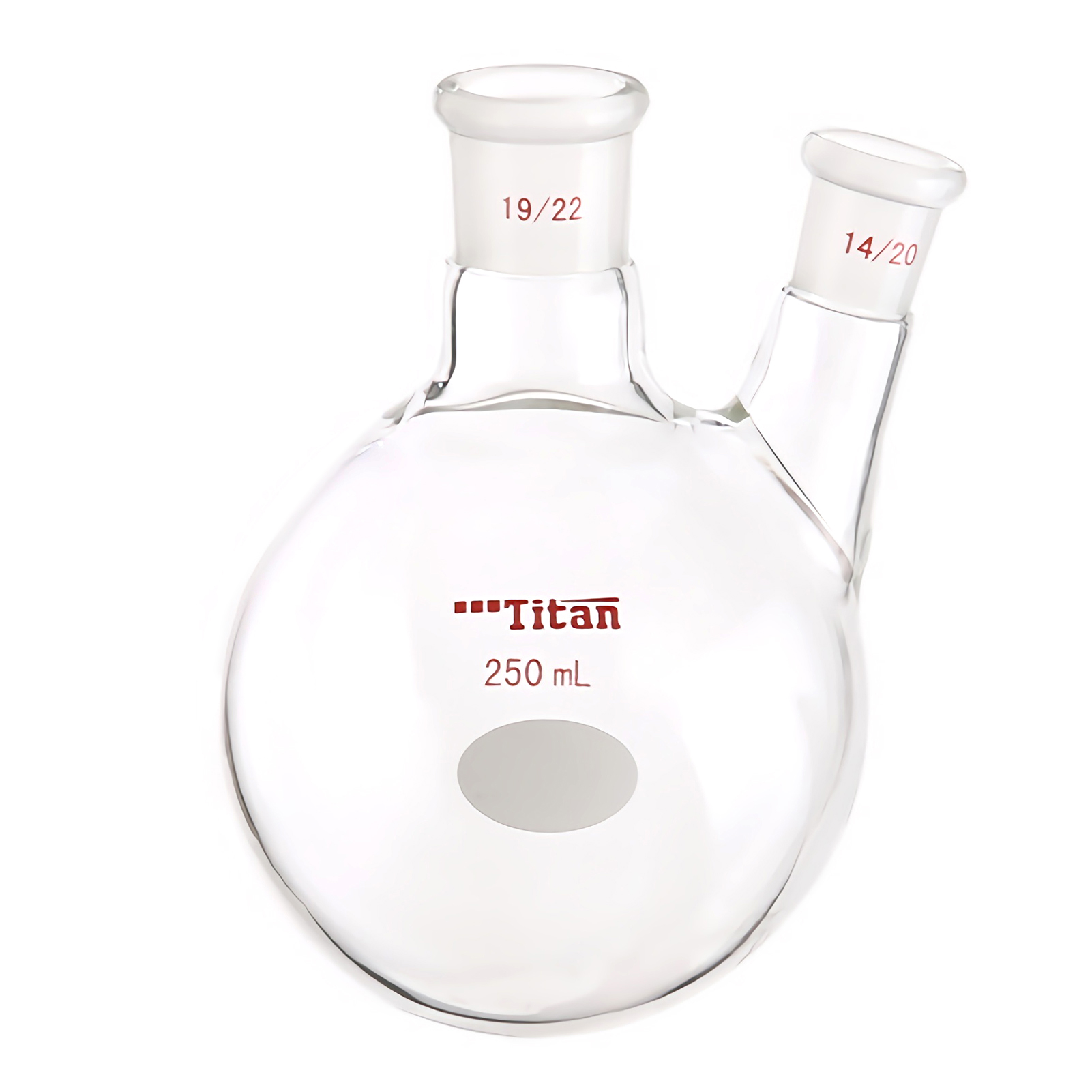 ADAMAS BETA Oblique Mouth Ball Bottle 25ml-1000ml Thick Walled Glass Flasks 2-Necked Grinded Lab Glassware for Distillation/Evaporation Experiment