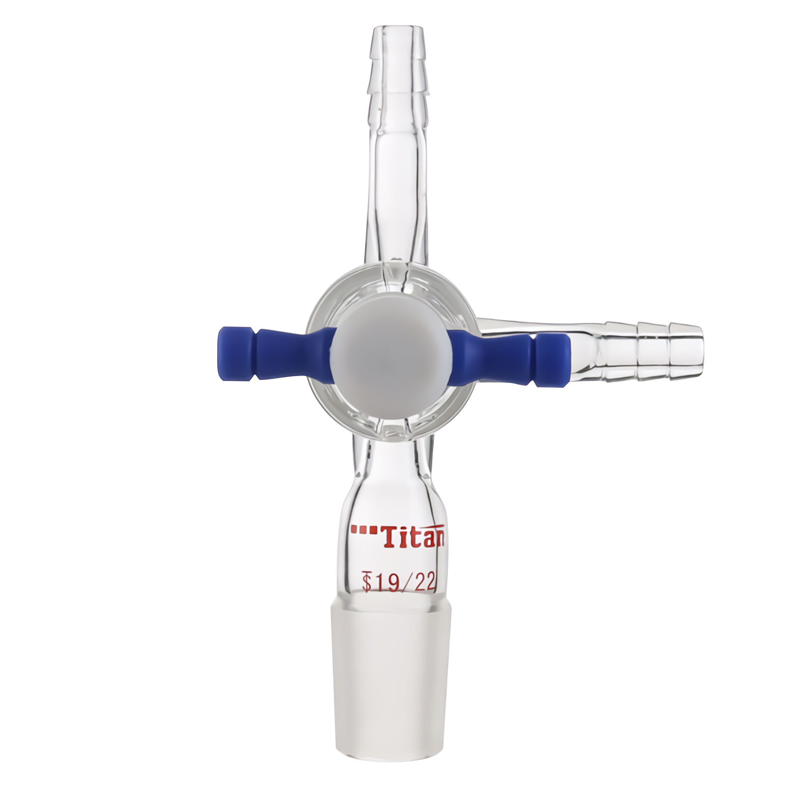 ADAMAS BETA Laboratory 3-Way Glass Connecting Tube with 2mm PTFE Stopcock Thick Wall Hollow Grinding Mouth Lab Glass Tubes Joint