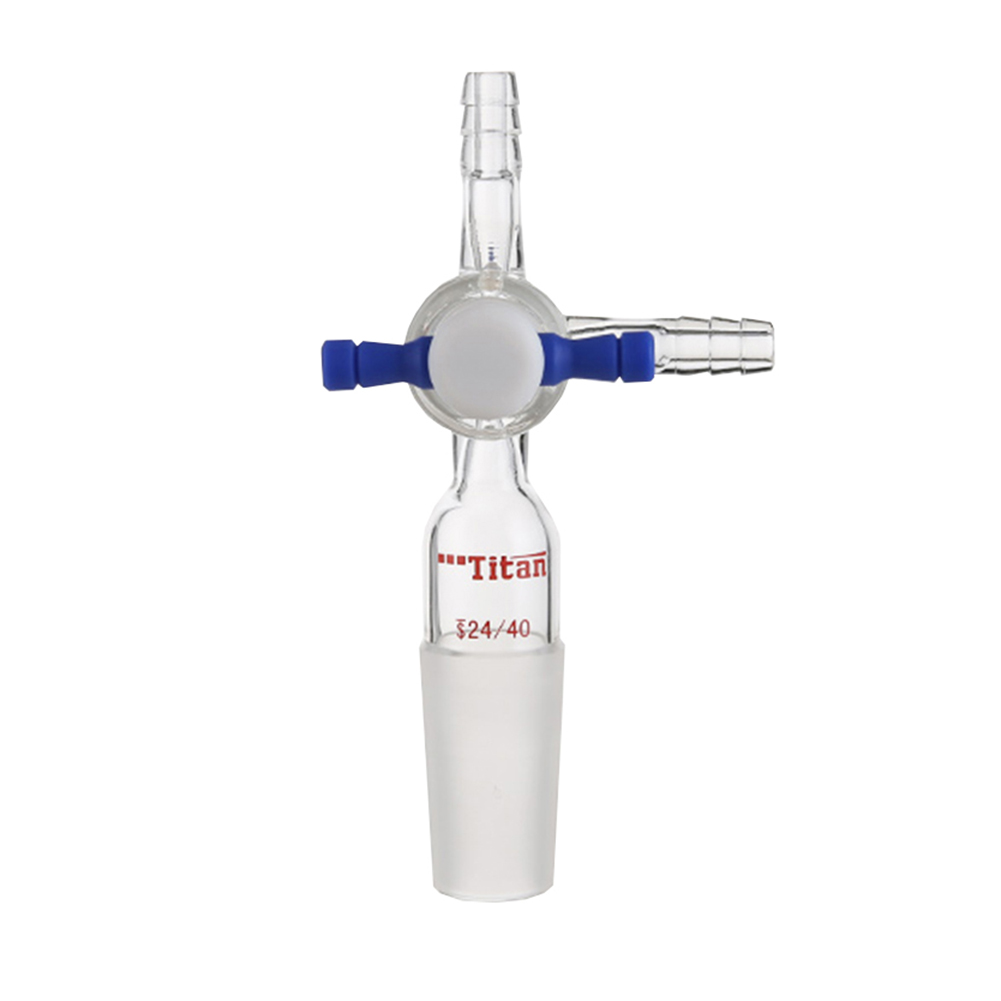 ADAMAS BETA Laboratory 3-Way Glass Connecting Tube with 2mm PTFE Stopcock Thick Wall Hollow Grinding Mouth Lab Glass Tubes Joint