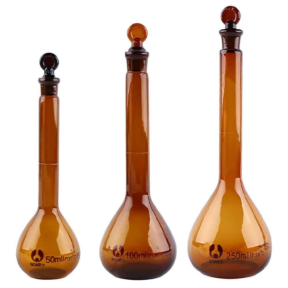 ADAMAS BETA Volumetric Flask with Stopper Amber 5-2000ml Lab Glassware Laboratory Long Neck Reagent Storage Bottle Glass Plug