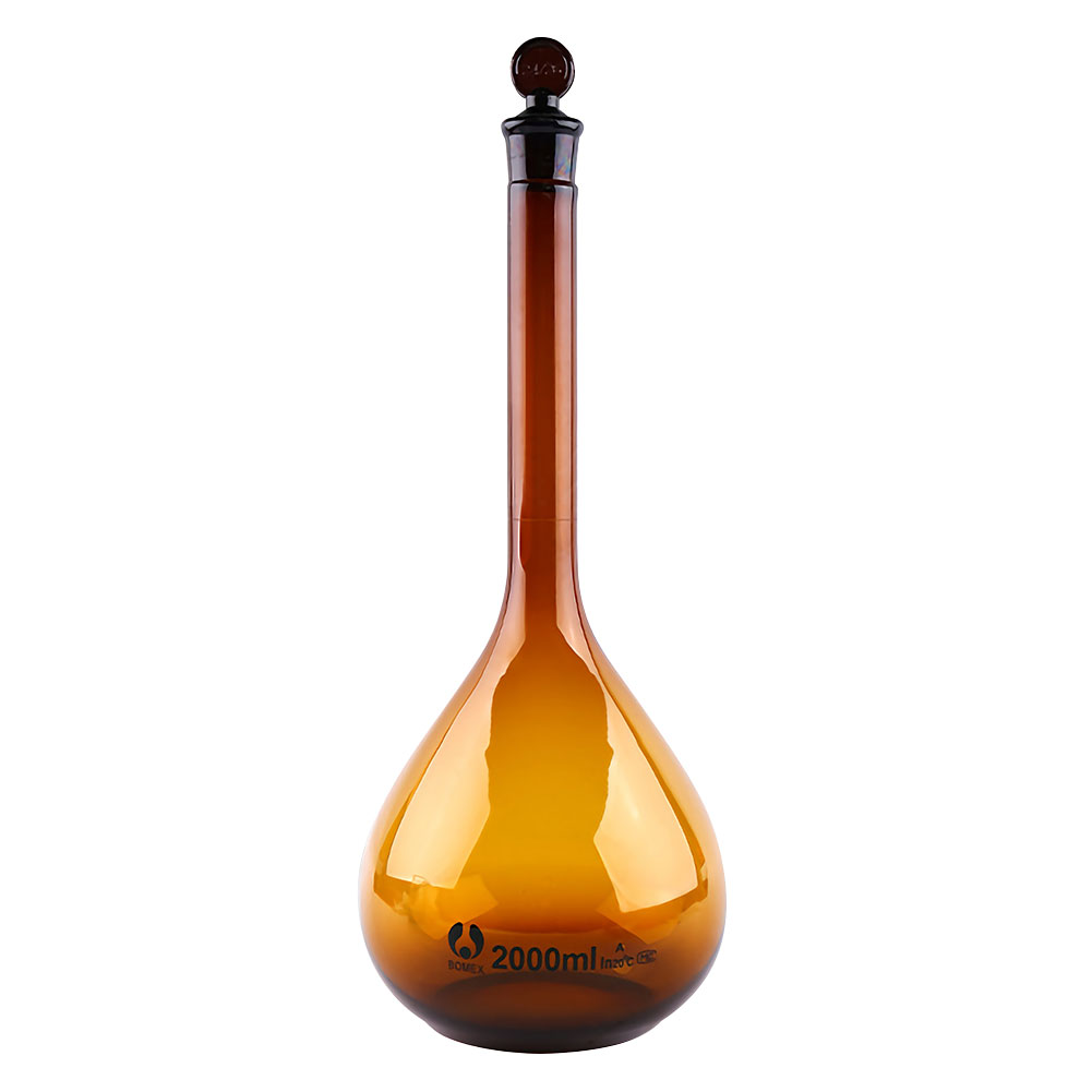 ADAMAS BETA Volumetric Flask with Stopper Amber 5-2000ml Lab Glassware Laboratory Long Neck Reagent Storage Bottle Glass Plug