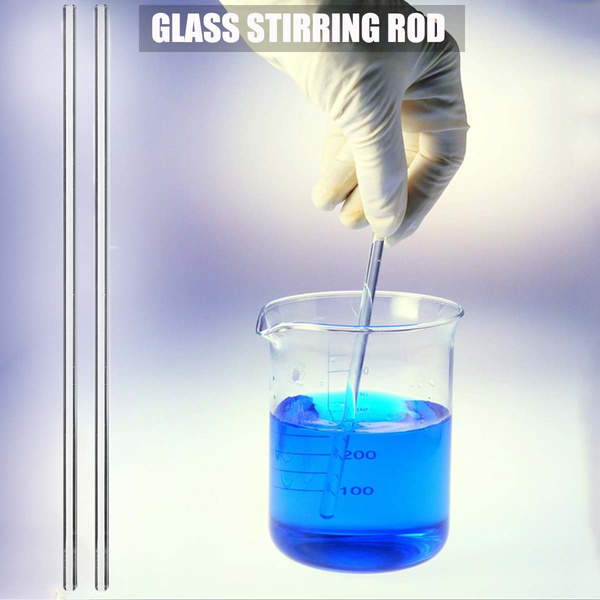 ADAMAS-BETA Lab Glass Stirring Rod Cylindrical Sturdy Uniform thickness Clear Laboratory Mixing Stick 200mm 300mm