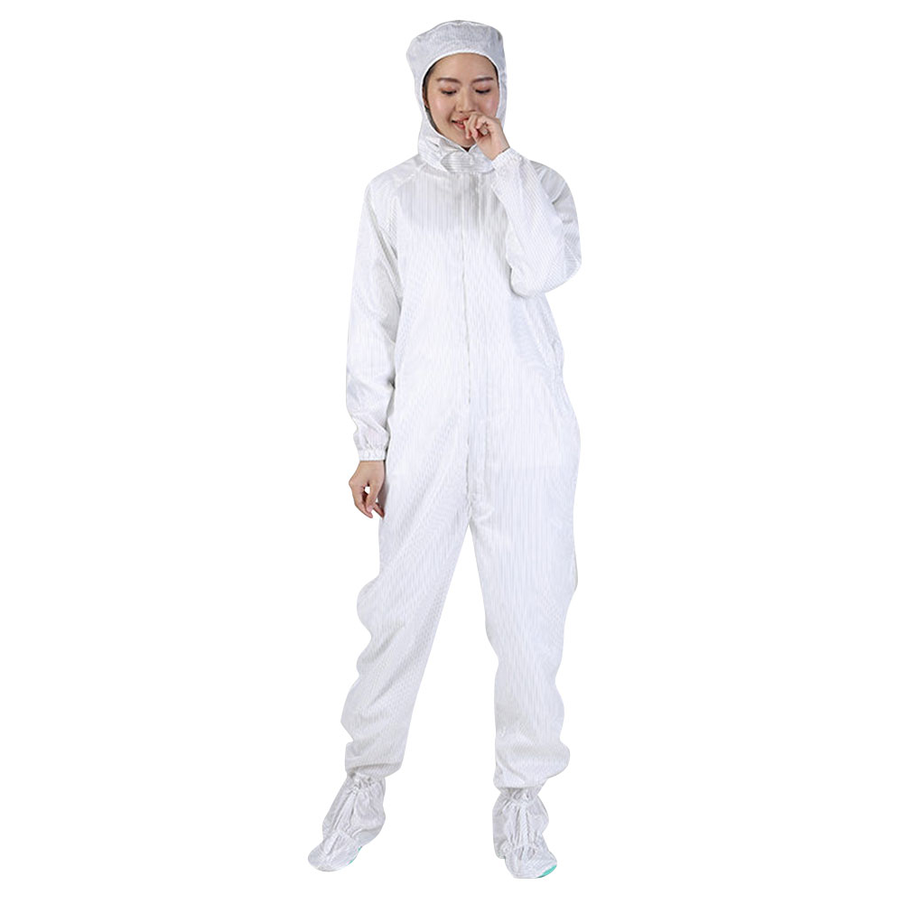 ADAMAS BETA Lab Hooded Cleaning Clothing One-piece Coverall Suits Dustproof Long Sleeve Protective White Stripe Laboratory Antistatic Wear