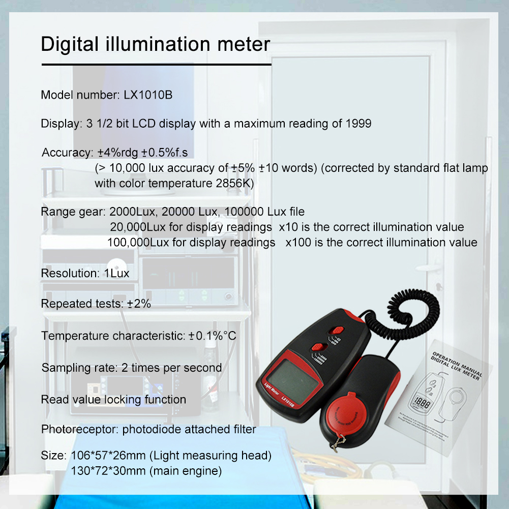ADAMASBETA Light Intensity Meter LX1010B Lux Meter Illumination Photo