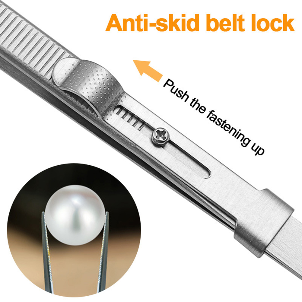 ADAMAS BETA 2pcs Stainless Steel Tweezers 16cm Pointed Headed Bend Tips Forceps Pliers Laboratory Clamping Tools Antiskid Lockable Long Clip