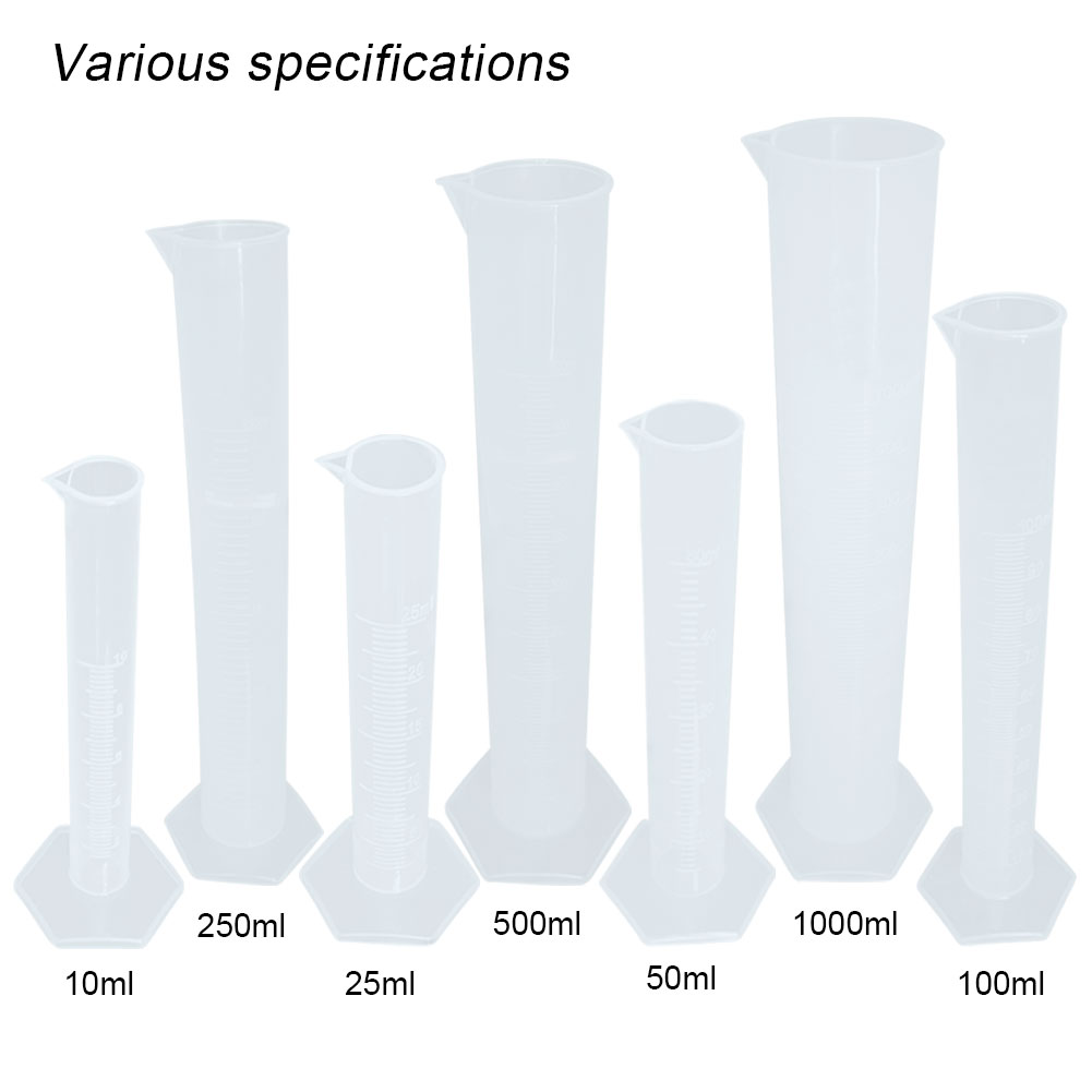 ADAMAS-BETA Wholesale 6pcs/Lot Lab PP Plastic Measuring Cylinder Olecranon 10ml-1000ml Laboratory Graduated Measuring Cups with Hexagonal Base