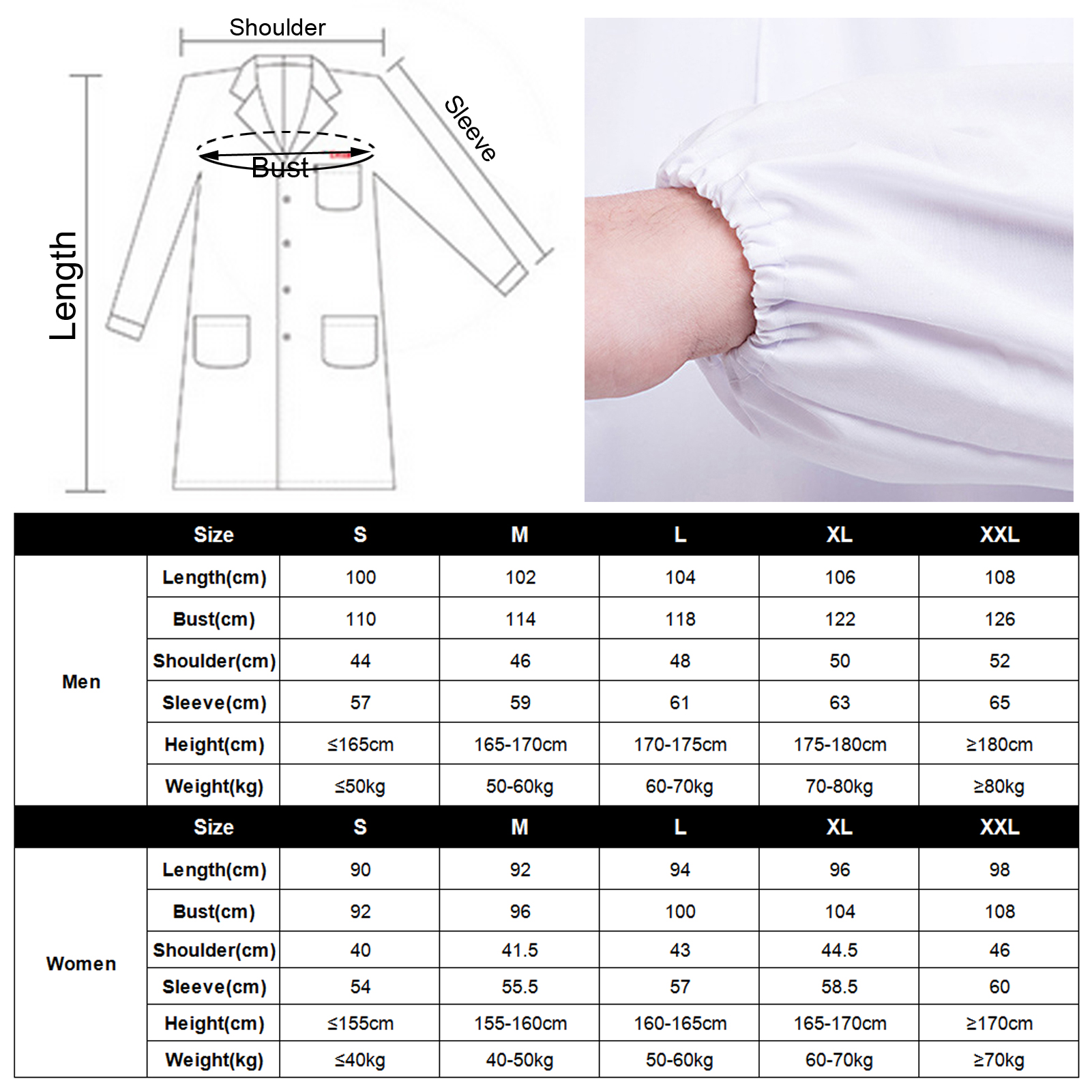 ADAMAS-BETA Lab White Coat Long Sleeve 100% Cotton Adult Unisex Cleaning Uniforms Thin Nurse Clothes Pharmacy/Workshop Overalls S-XXL