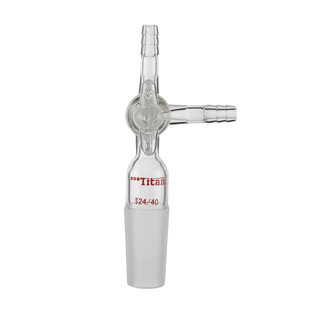 ADAMAS BETA Laboratory 3-Way Glass Connecting Tube with 2mm PTFE Stopcock Thick Wall Hollow Grinding Mouth Lab Glass Tubes Joint