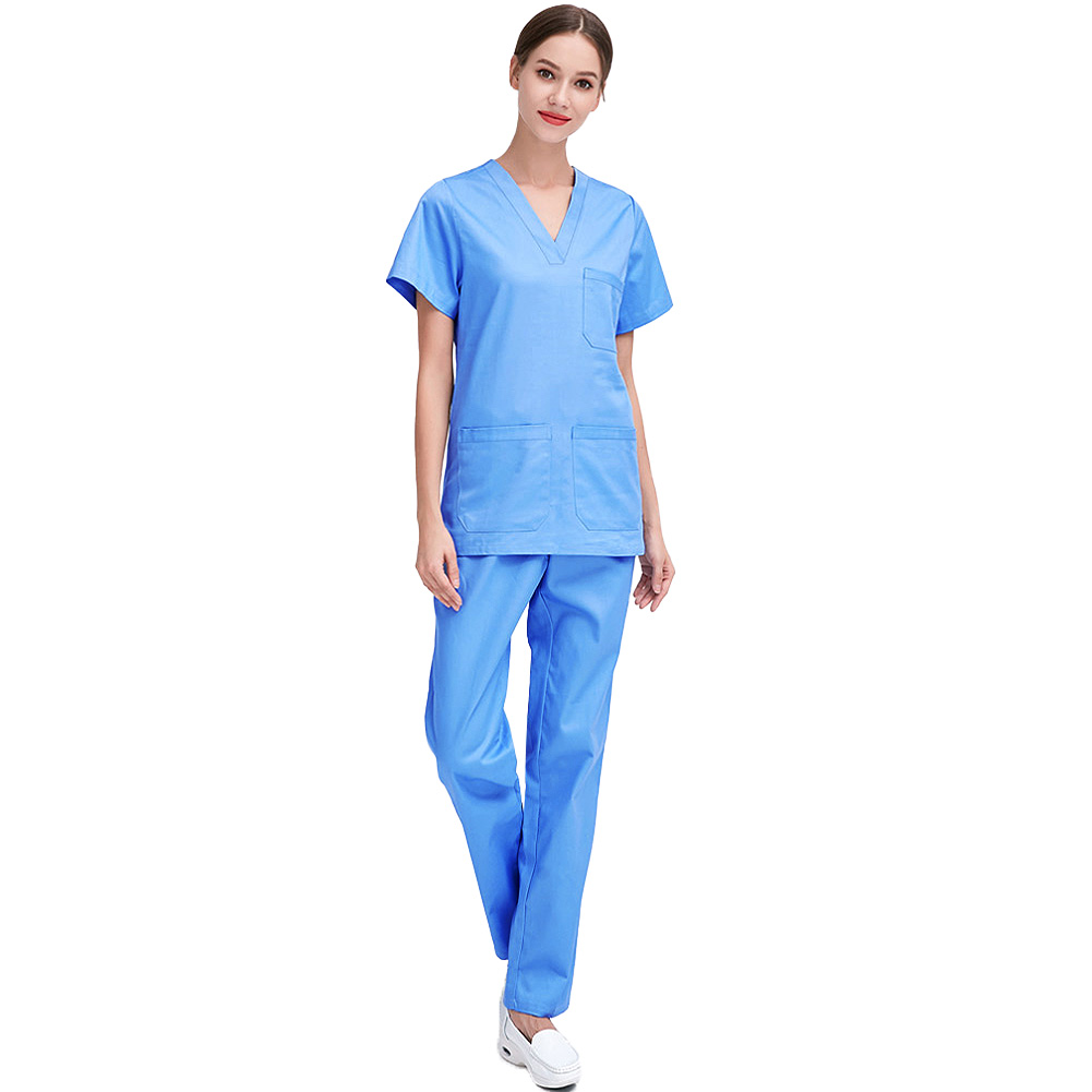 Female Lab Clothes Short-sleeved Set Nurse Pharmacy Workwear with Pocket Summer Casual Experiment Working Pants Slim Uniforms