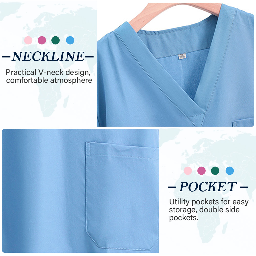 Female Lab Clothes Short-sleeved Set Nurse Pharmacy Workwear with Pocket Summer Casual Experiment Working Pants Slim Uniforms