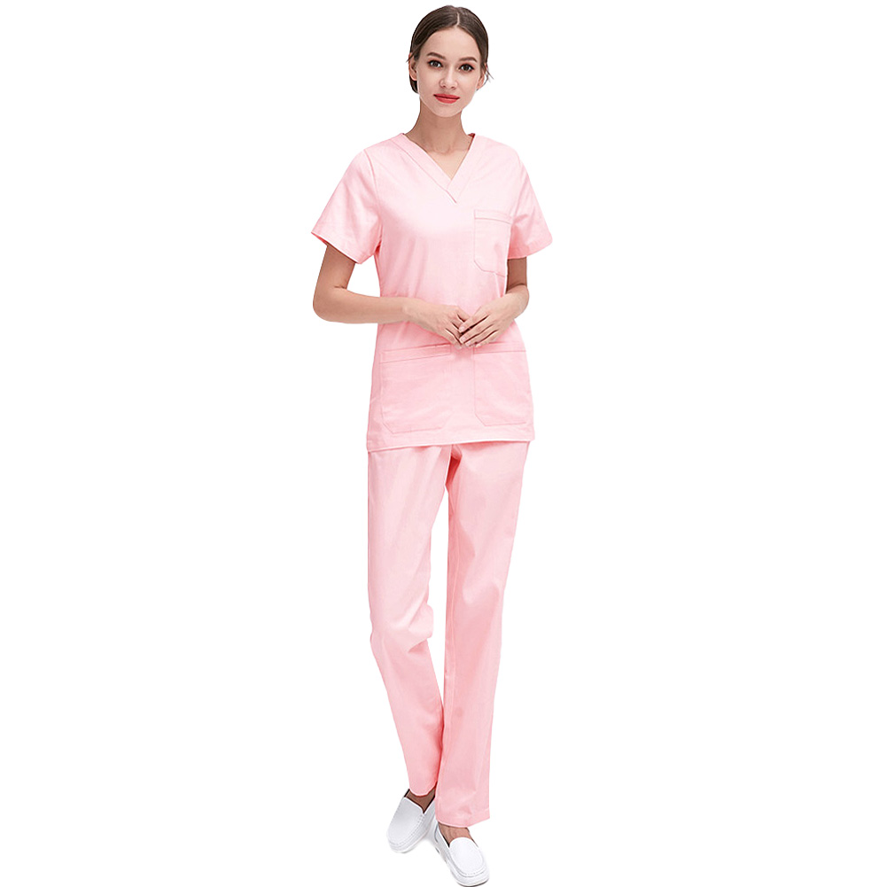 Female Lab Clothes Short-sleeved Set Nurse Pharmacy Workwear with Pocket Summer Casual Experiment Working Pants Slim Uniforms