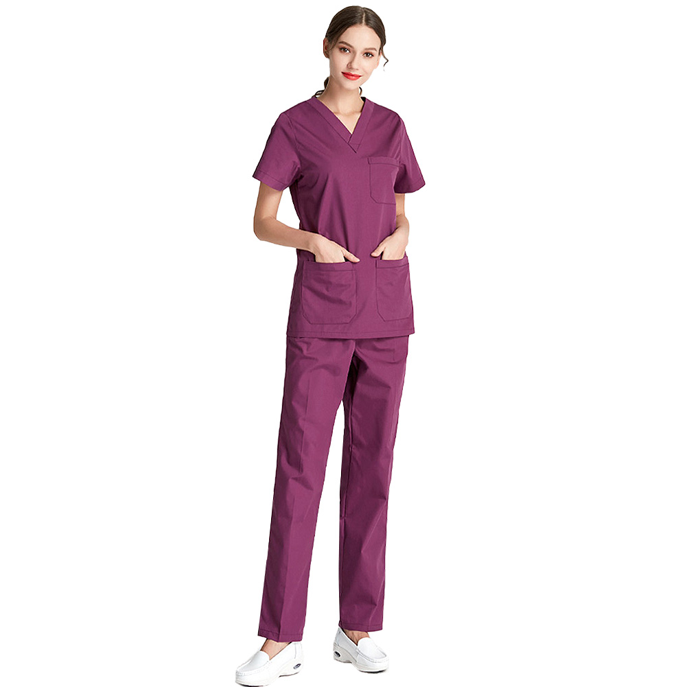 Female Lab Clothes Short-sleeved Set Nurse Pharmacy Workwear with Pocket Summer Casual Experiment Working Pants Slim Uniforms
