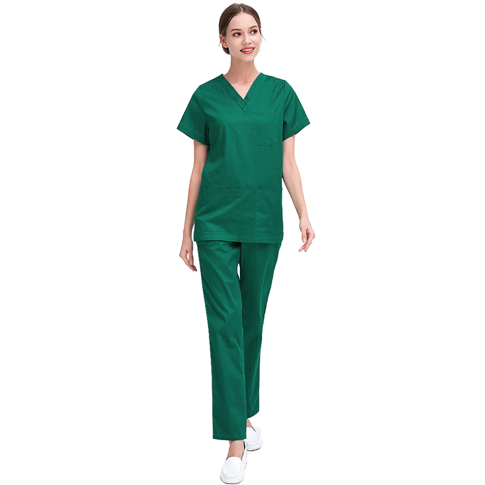 Female Lab Clothes Short-sleeved Set Nurse Pharmacy Workwear with Pocket Summer Casual Experiment Working Pants Slim Uniforms