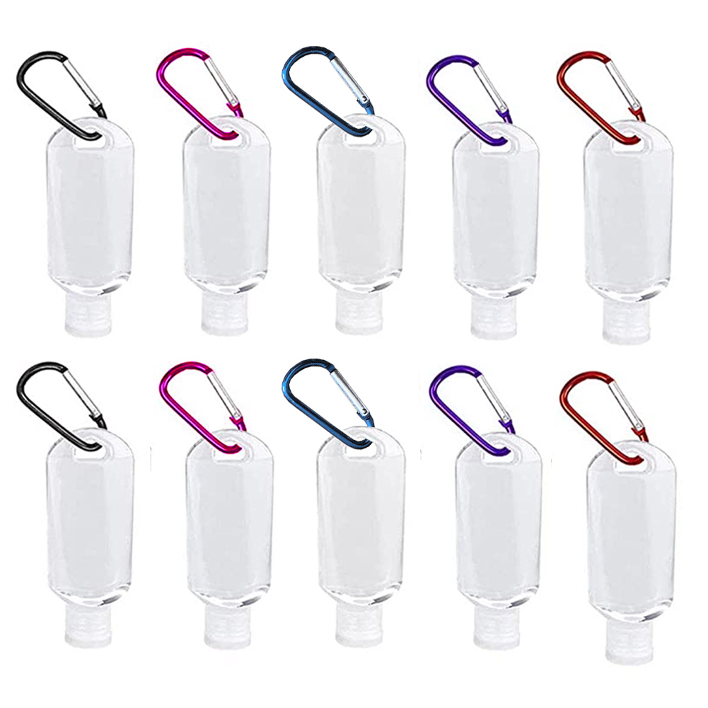 ADAMAS-BETA 10pcs Travel Bottles Clip on Keychain Travel Hand Sanitizer Holder Containers for Toiletries,Shampoo,Liquid Portable Travel Mini Empty Small Plastic Bottle Carrier Hanging with Clip 50ml/2oz