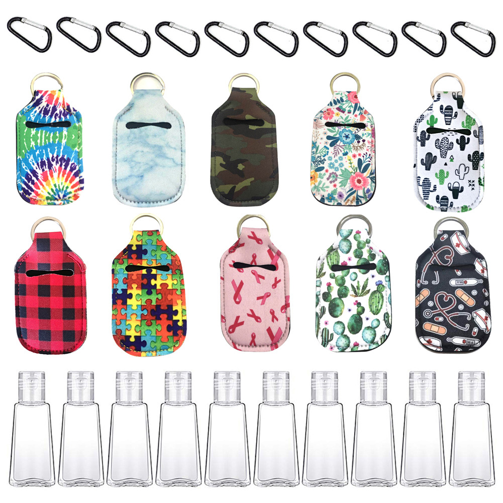 ADAMAS-BETA 10pcs Keychain Travel Bottles 30ml Refillable Hand Sanitizer Holder clip on Small Mini Portable Bottles Containers Carrier for Toiletries,Shampoo,Lotion